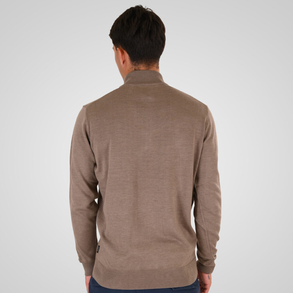 262RKNIT-8052 KNITS HALF-ZIP WITH DENSE EMBROIDERY CIGAR MELANGE