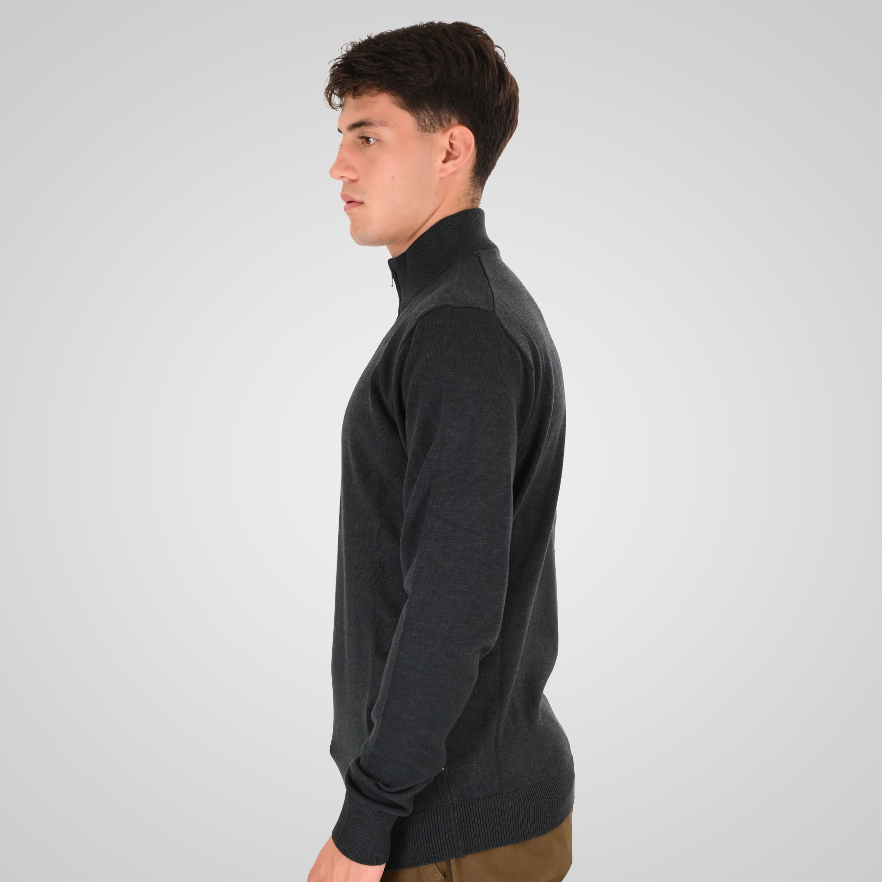 262RKNIT-8052 KNITS HALF-ZIP WITH DENSE EMBROIDERY FOREST GREEN MELANGE - Image 3