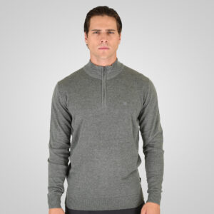 262RKNIT-8052 KNITS HALF-ZIP WITH DENSE EMBROIDERY GREY GREEN MELANGE