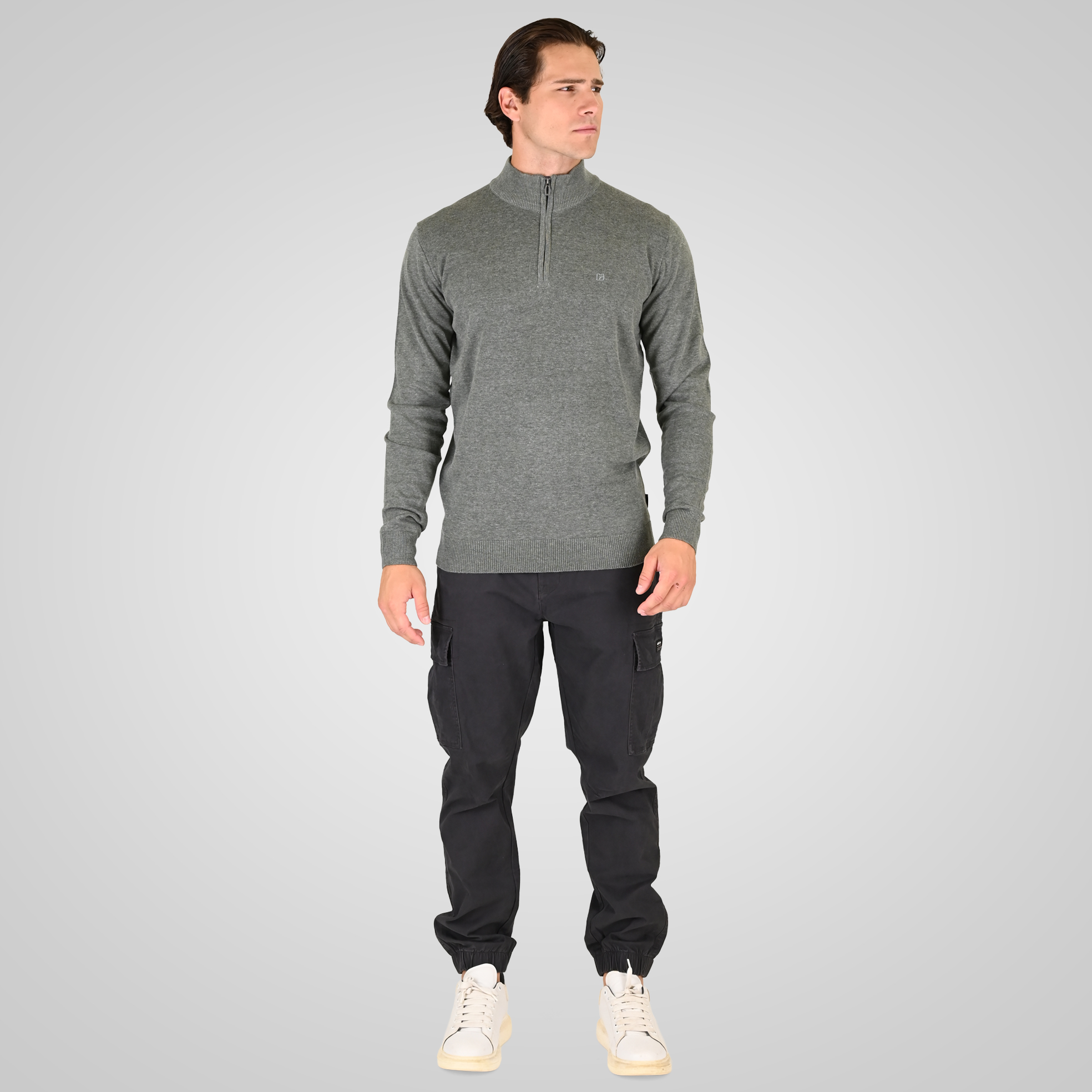 262RKNIT-8052 KNITS HALF-ZIP WITH DENSE EMBROIDERY GREY GREEN MELANGE - Image 2