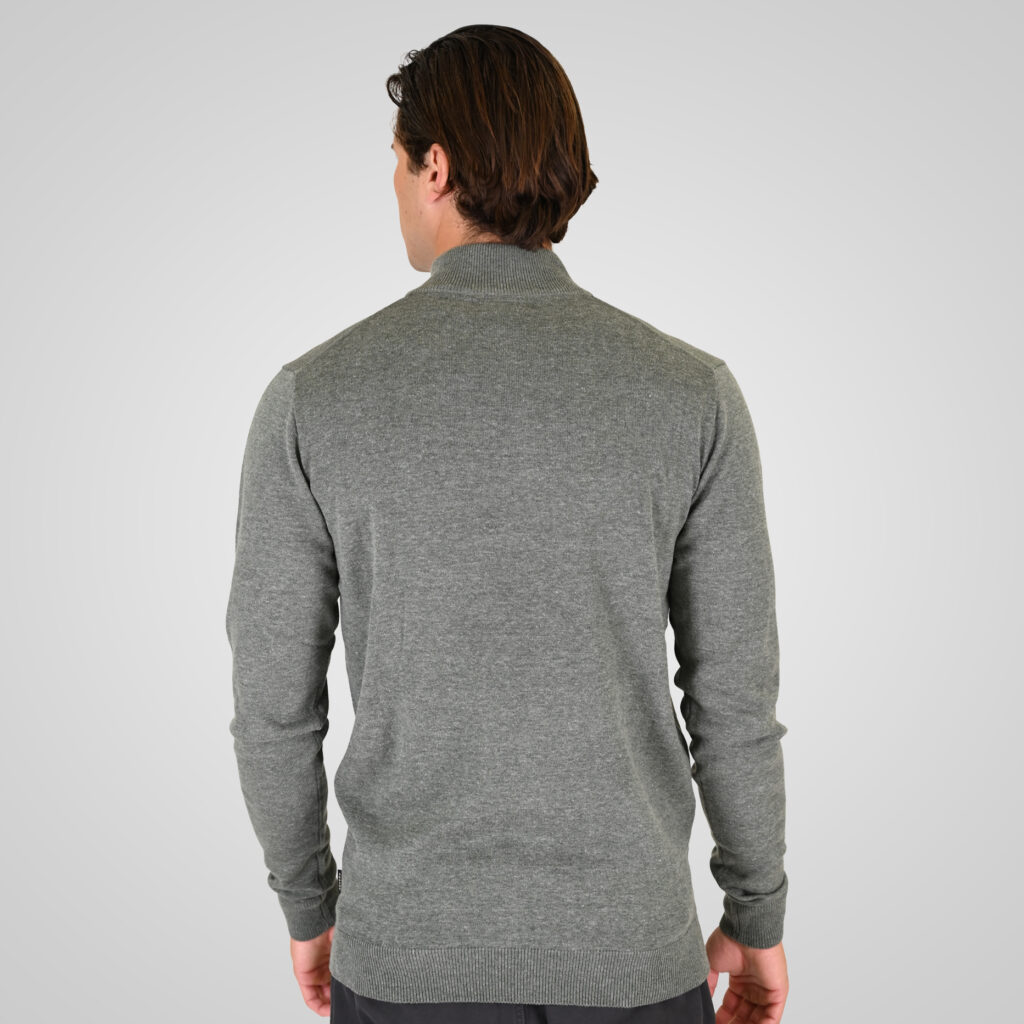 262RKNIT-8052 KNITS HALF-ZIP WITH DENSE EMBROIDERY GREY GREEN MELANGE