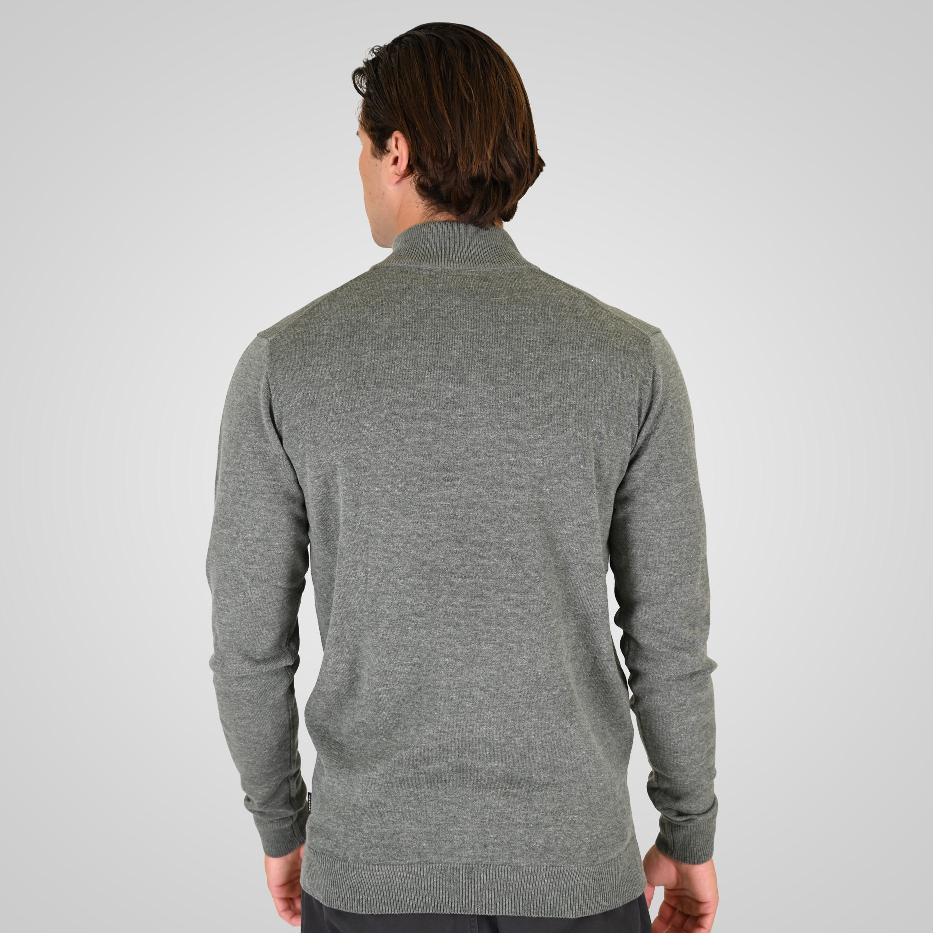 262RKNIT-8052 KNITS HALF-ZIP WITH DENSE EMBROIDERY GREY GREEN MELANGE - Image 4