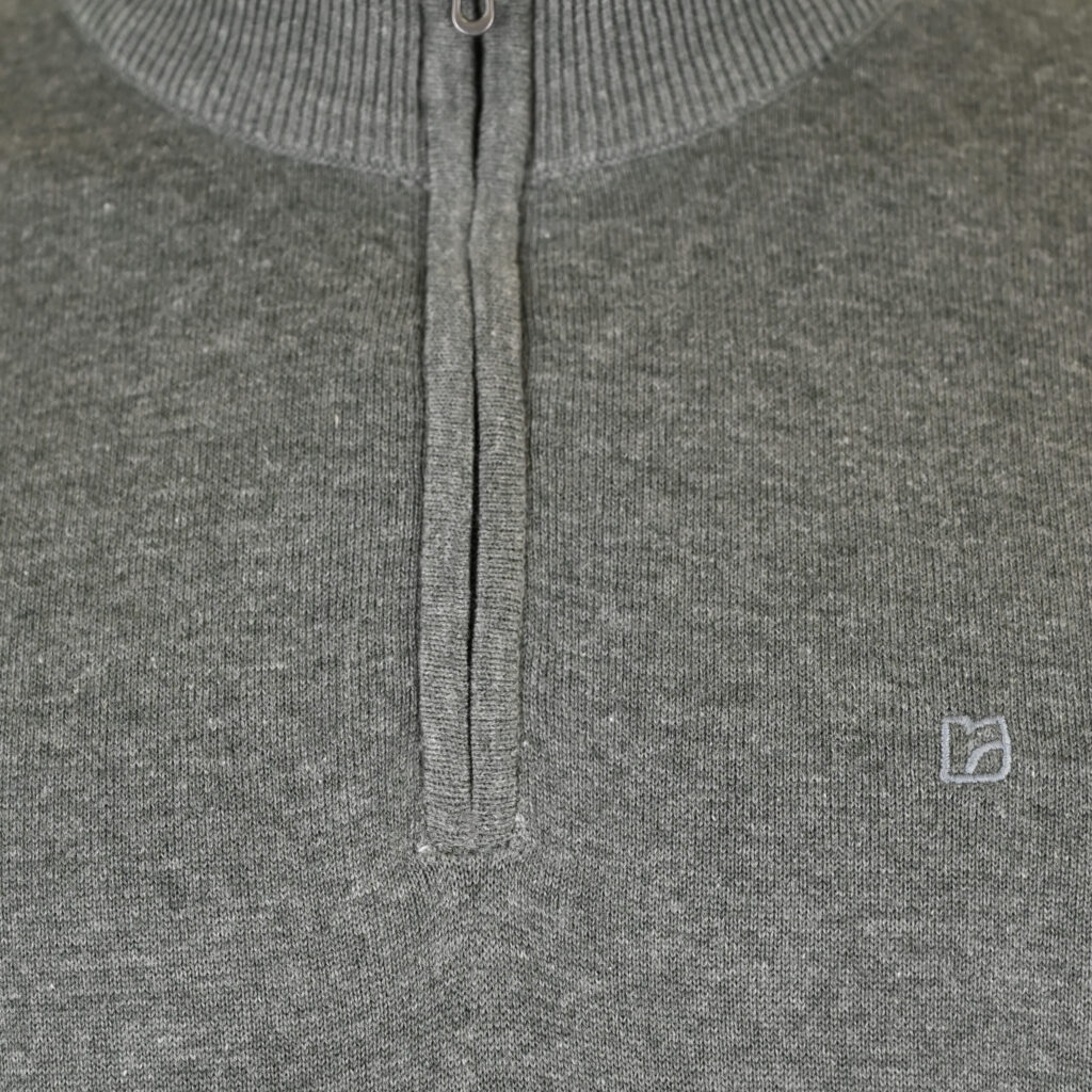 262RKNIT-8052 KNITS HALF-ZIP WITH DENSE EMBROIDERY GREY GREEN MELANGE