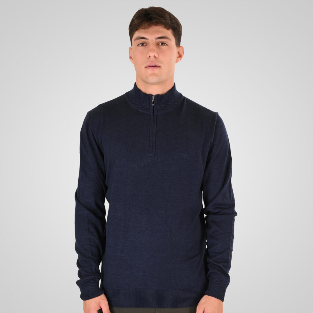 262RKNIT-8052 KNITS HALF-ZIP WITH DENSE EMBROIDERY NAVY MELANGE