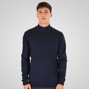 262RKNIT-8052 KNITS HALF-ZIP WITH DENSE EMBROIDERY NAVY MELANGE