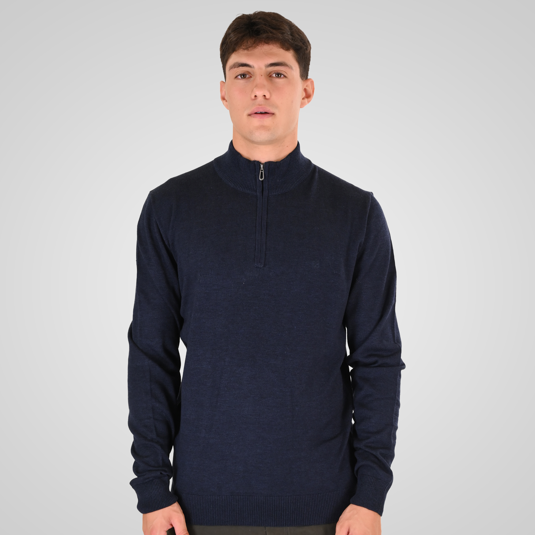 262RKNIT-8052 KNITS HALF-ZIP WITH DENSE EMBROIDERY NAVY MELANGE - Image 1