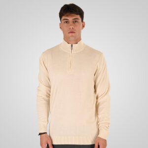 262RKNIT-8052 KNITS HALF-ZIP WITH DENSE EMBROIDERY OFF WHITE MELANGE