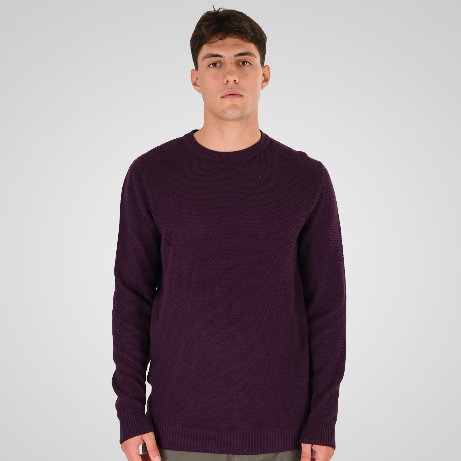 262RKNIT-8053 KNITS CREWNECK (SPECIAL KNITTING) DK RASPBERRY - Image 1