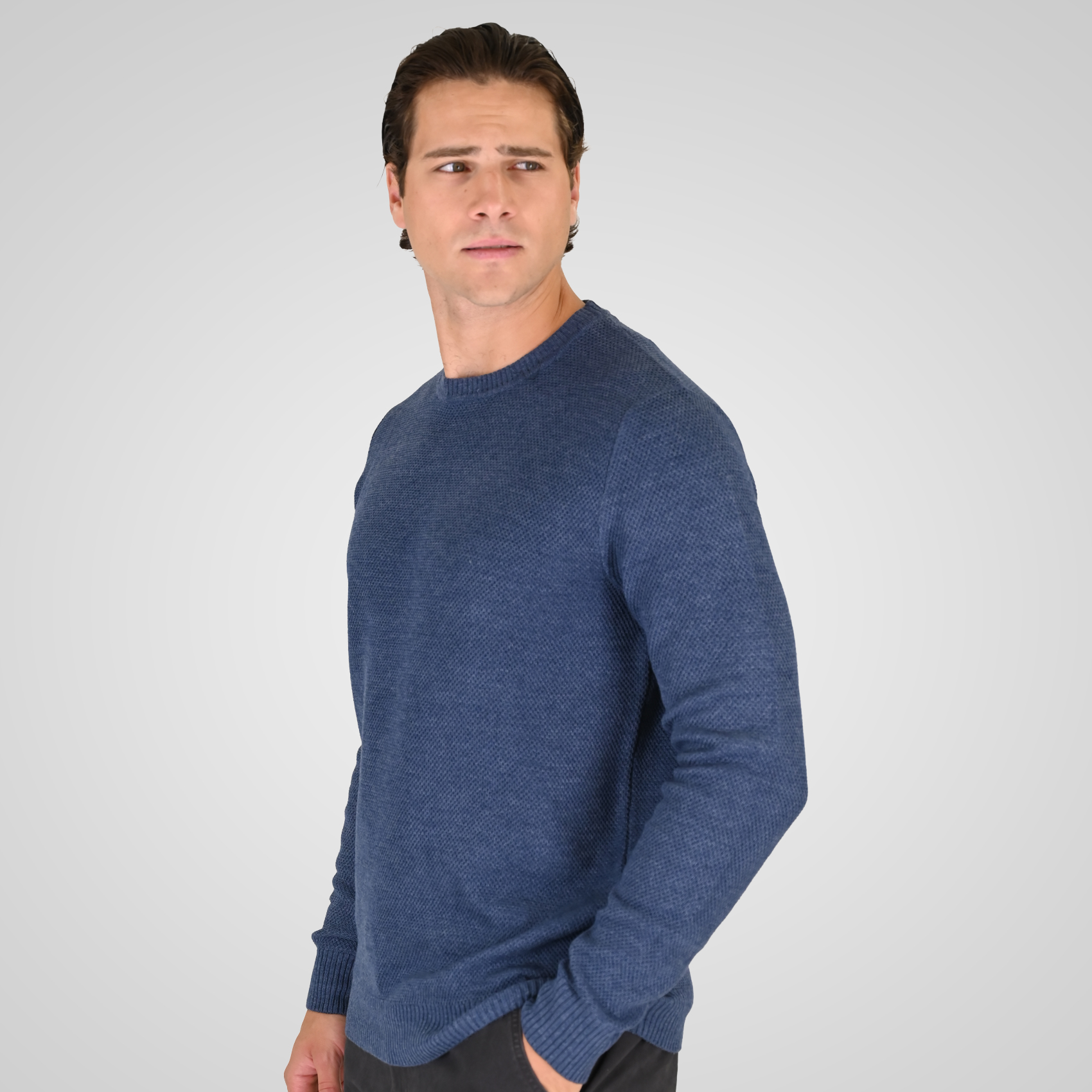 262RKNIT-8053 KNITS CREWNECK (SPECIAL KNITTING) INDIGO - Image 3