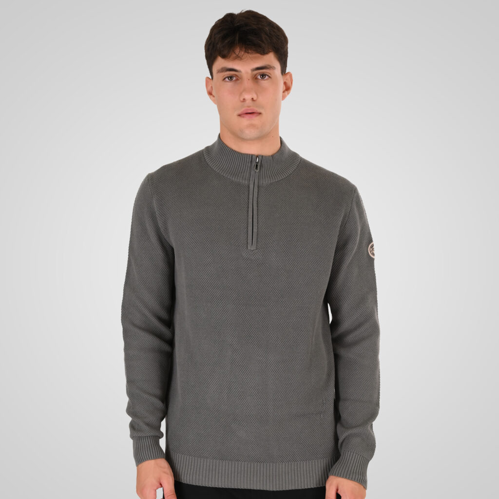 262RKNIT-8054 KNITS HALF-ZIP WITH STAND-UP COLLAR (SPECIAL KNITTING) AGAVE GREEN