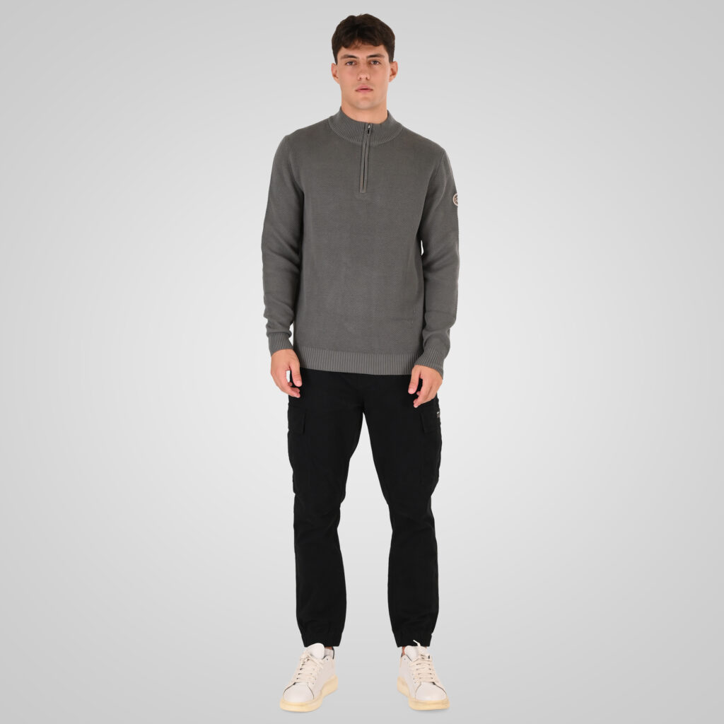 262RKNIT-8054 KNITS HALF-ZIP WITH STAND-UP COLLAR (SPECIAL KNITTING) AGAVE GREEN