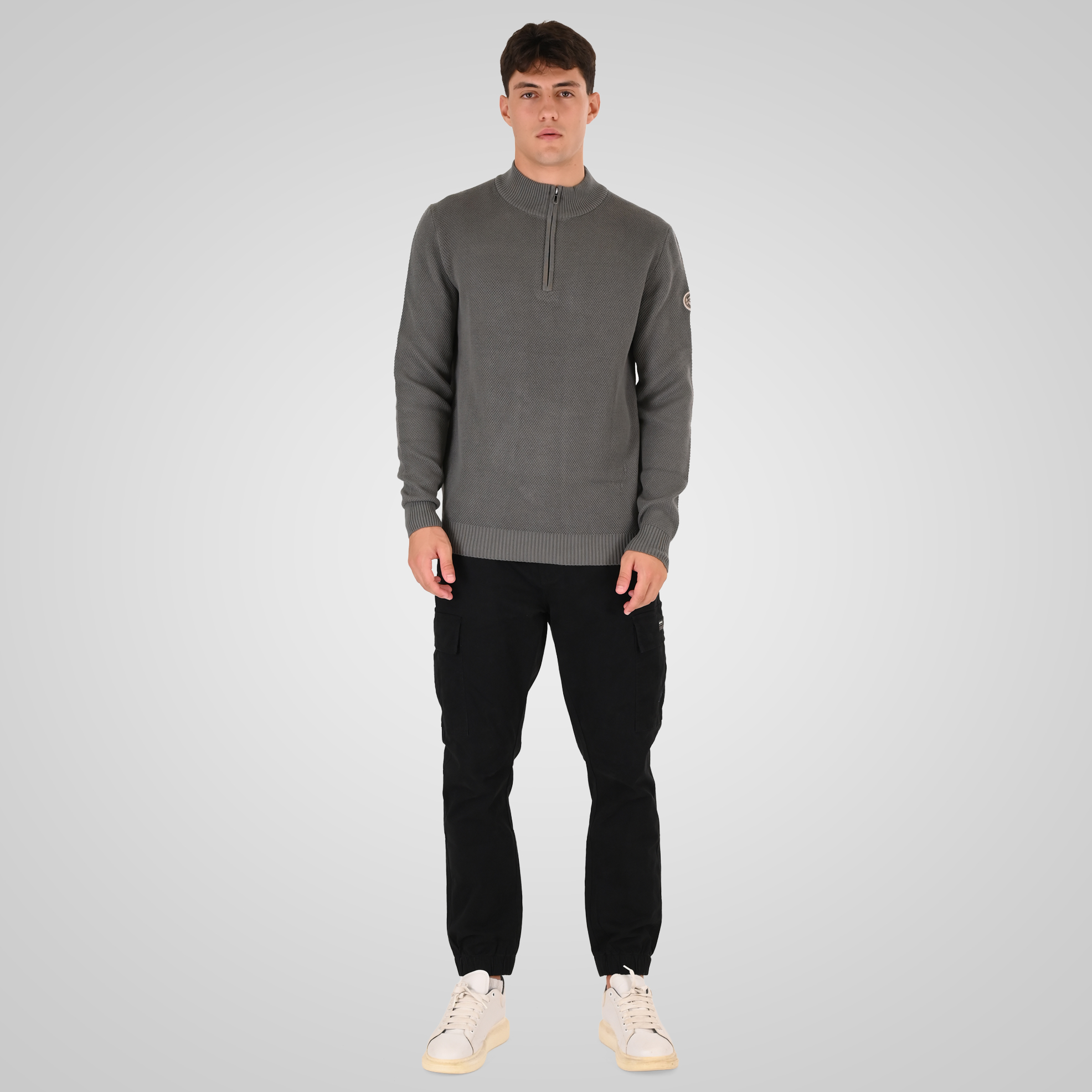 262RKNIT-8054 KNITS HALF-ZIP WITH STAND-UP COLLAR (SPECIAL KNITTING) AGAVE GREEN - Image 2