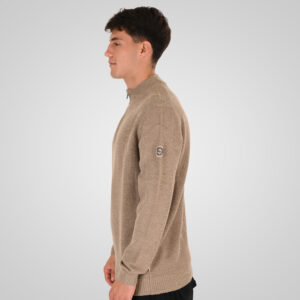 262RKNIT-8054 KNITS HALF-ZIP WITH STAND-UP COLLAR (SPECIAL KNITTING) BEIGE MELANGE - Image 3