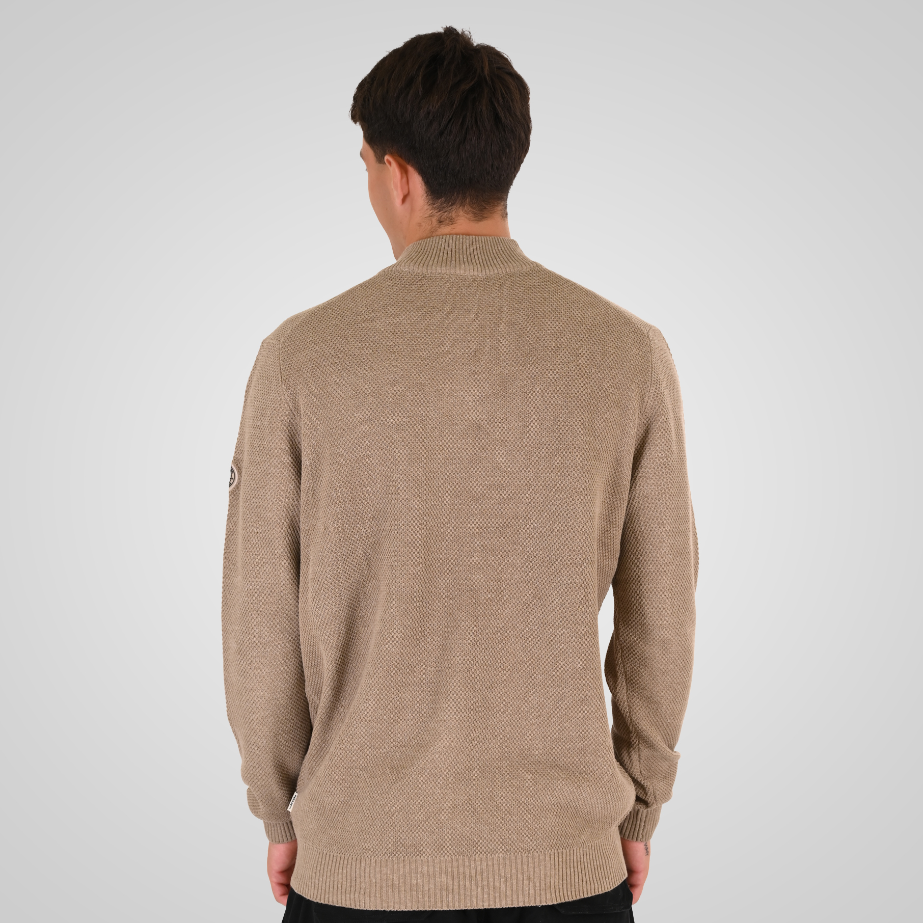 262RKNIT-8054 KNITS HALF-ZIP WITH STAND-UP COLLAR (SPECIAL KNITTING) BEIGE MELANGE - Image 4