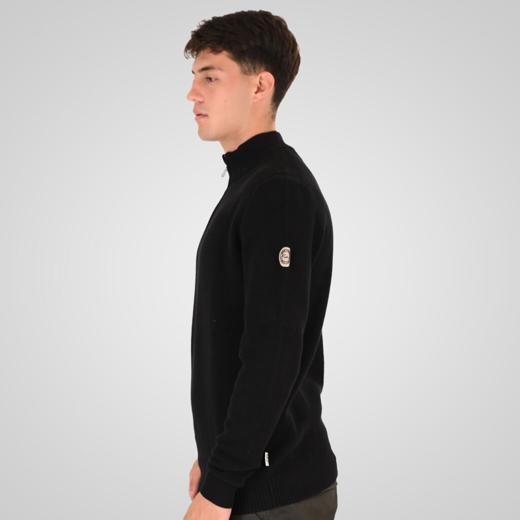262RKNIT-8054 KNITS HALF-ZIP WITH STAND-UP COLLAR (SPECIAL KNITTING) BLACK