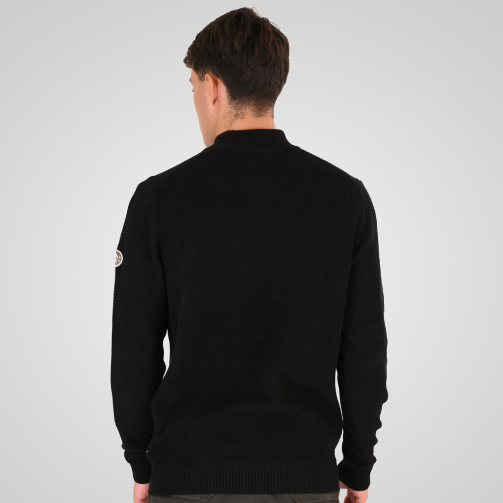 262RKNIT-8054 KNITS HALF-ZIP WITH STAND-UP COLLAR (SPECIAL KNITTING) BLACK
