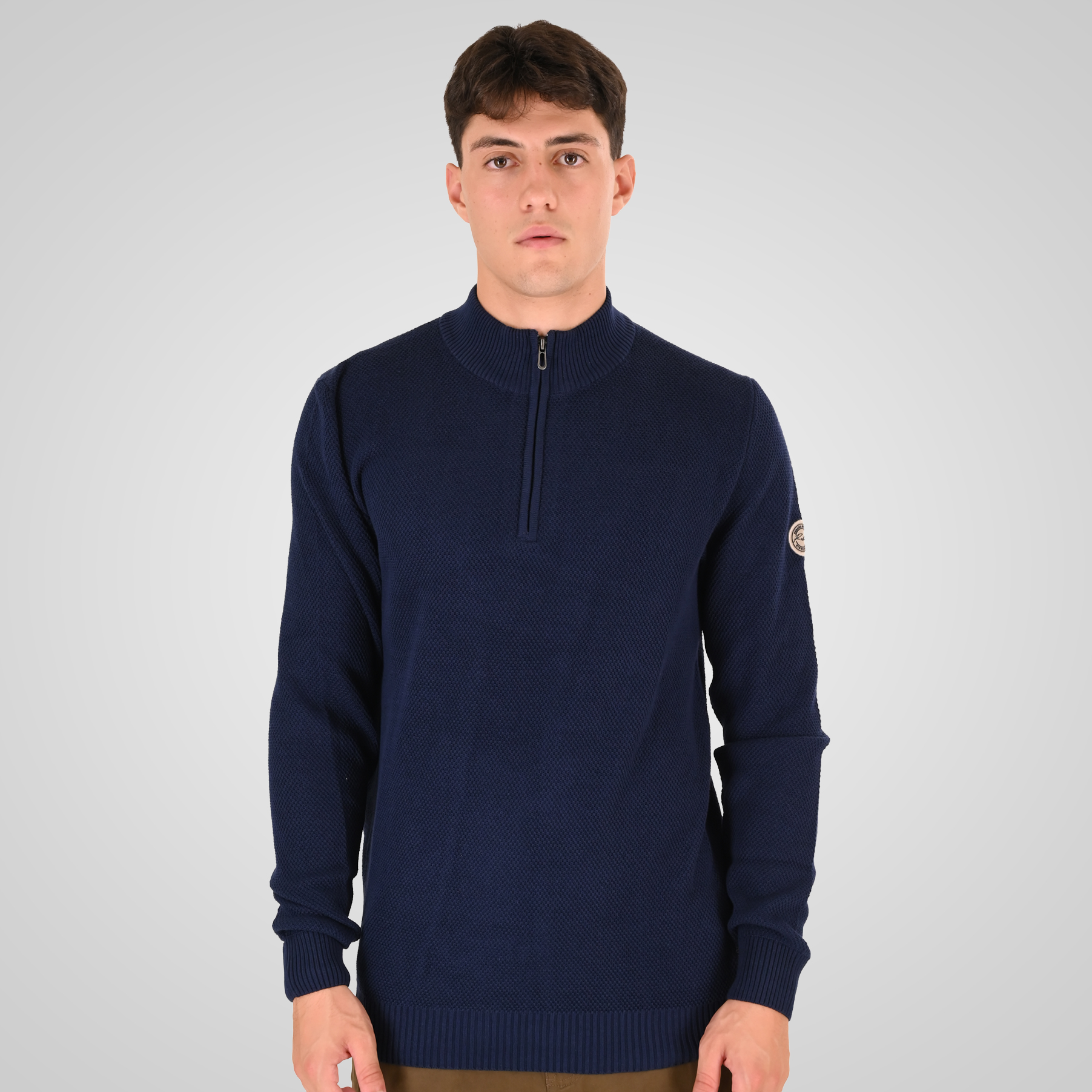 262RKNIT-8054 KNITS HALF-ZIP WITH STAND-UP COLLAR (SPECIAL KNITTING) BLUE MARINE - Image 1