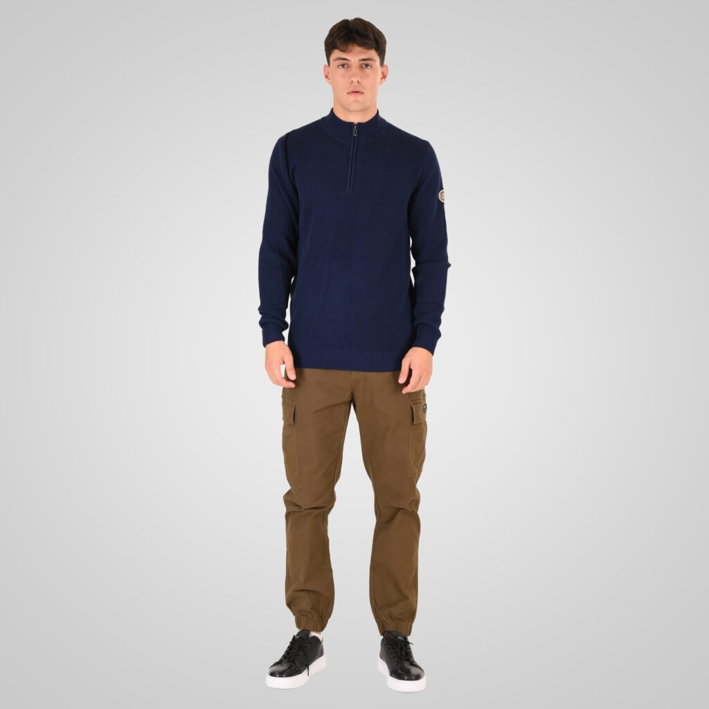 262RKNIT-8054 KNITS HALF-ZIP WITH STAND-UP COLLAR (SPECIAL KNITTING) BLUE MARINE