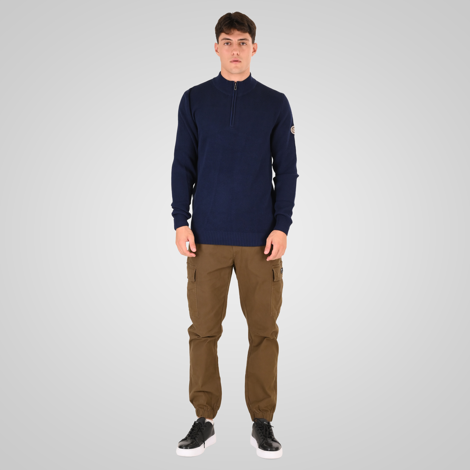 262RKNIT-8054 KNITS HALF-ZIP WITH STAND-UP COLLAR (SPECIAL KNITTING) BLUE MARINE - Image 2