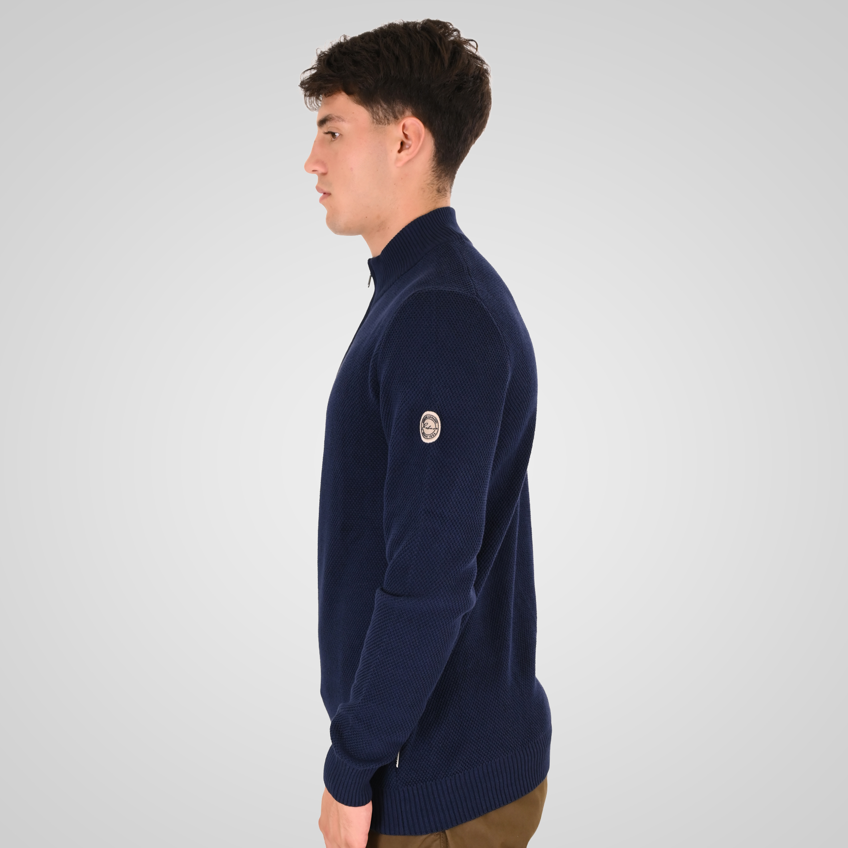262RKNIT-8054 KNITS HALF-ZIP WITH STAND-UP COLLAR (SPECIAL KNITTING) BLUE MARINE - Image 3