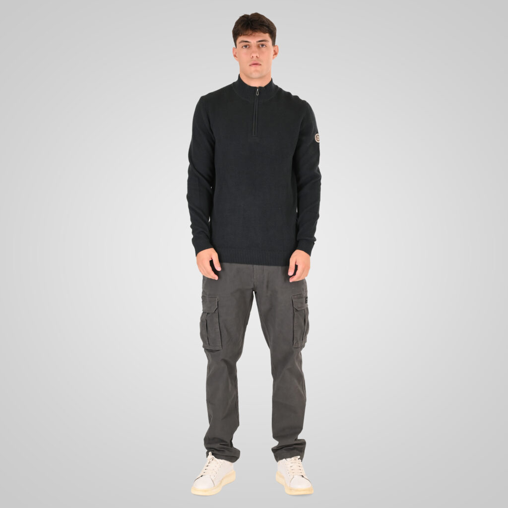 262RKNIT-8054 KNITS HALF-ZIP WITH STAND-UP COLLAR (SPECIAL KNITTING) DEEP FOREST