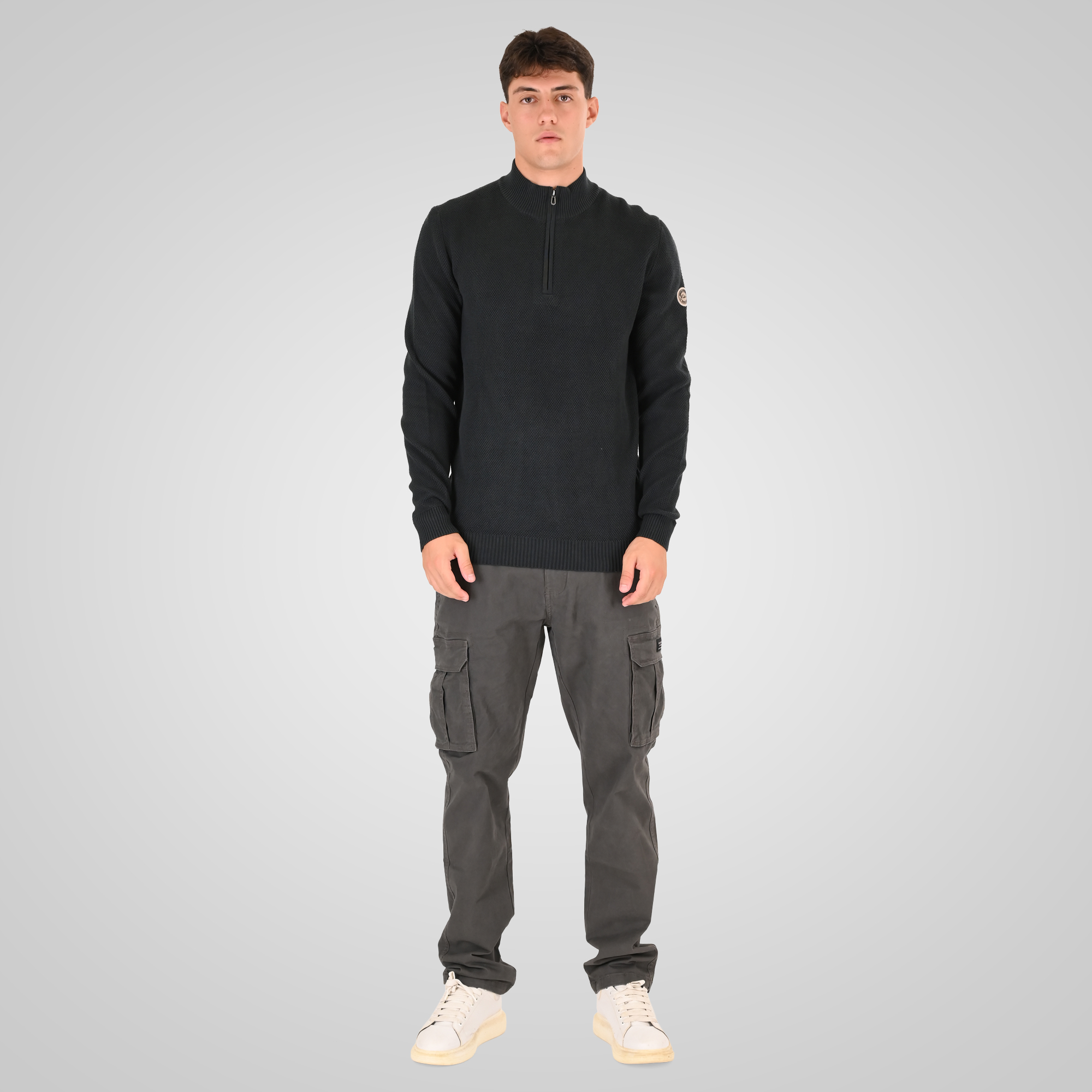 262RKNIT-8054 KNITS HALF-ZIP WITH STAND-UP COLLAR (SPECIAL KNITTING) DEEP FOREST - Image 2