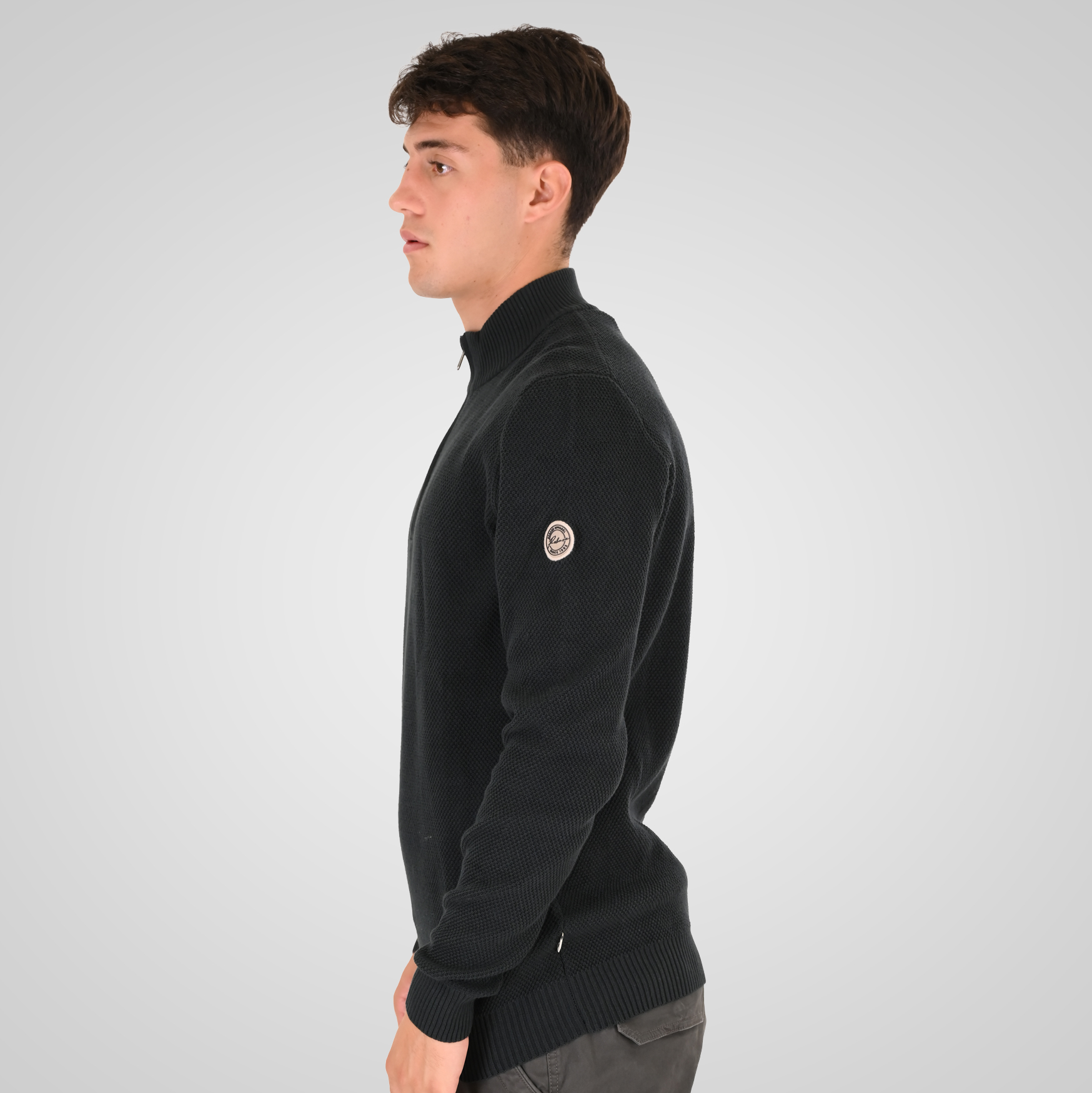 262RKNIT-8054 KNITS HALF-ZIP WITH STAND-UP COLLAR (SPECIAL KNITTING) DEEP FOREST - Image 3