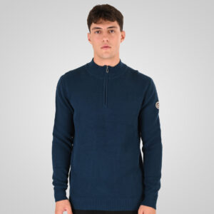 262RKNIT-8054 KNITS HALF-ZIP WITH STAND-UP COLLAR (SPECIAL KNITTING) DK PETROL