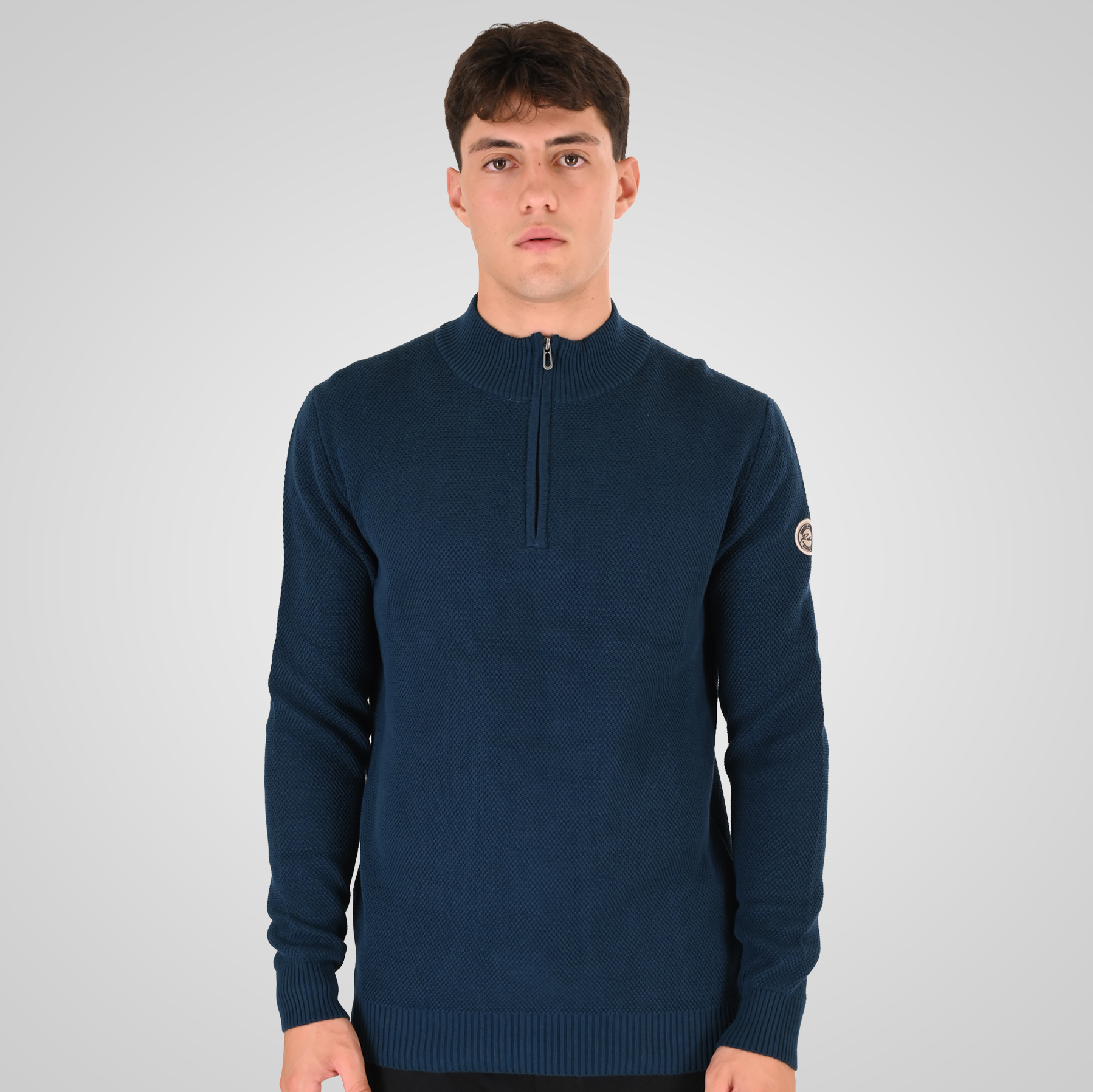 262RKNIT-8054 KNITS HALF-ZIP WITH STAND-UP COLLAR (SPECIAL KNITTING) DK PETROL - Image 1