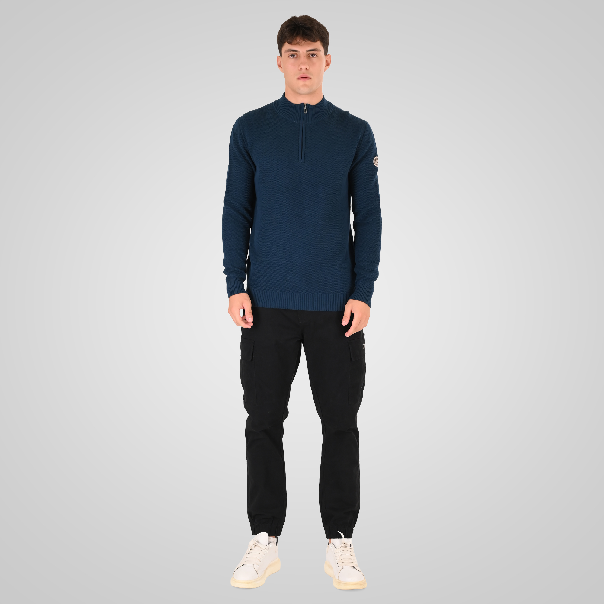 262RKNIT-8054 KNITS HALF-ZIP WITH STAND-UP COLLAR (SPECIAL KNITTING) DK PETROL - Image 2