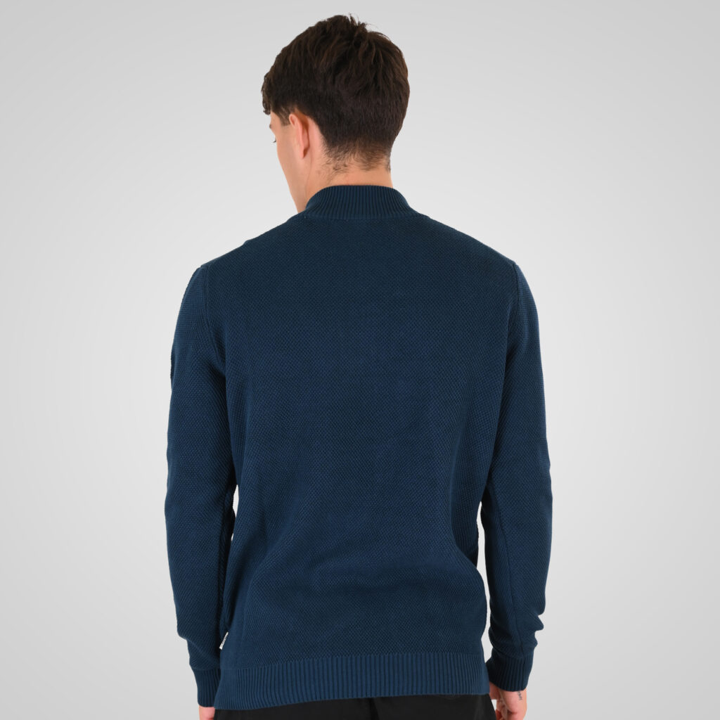262RKNIT-8054 KNITS HALF-ZIP WITH STAND-UP COLLAR (SPECIAL KNITTING) DK PETROL
