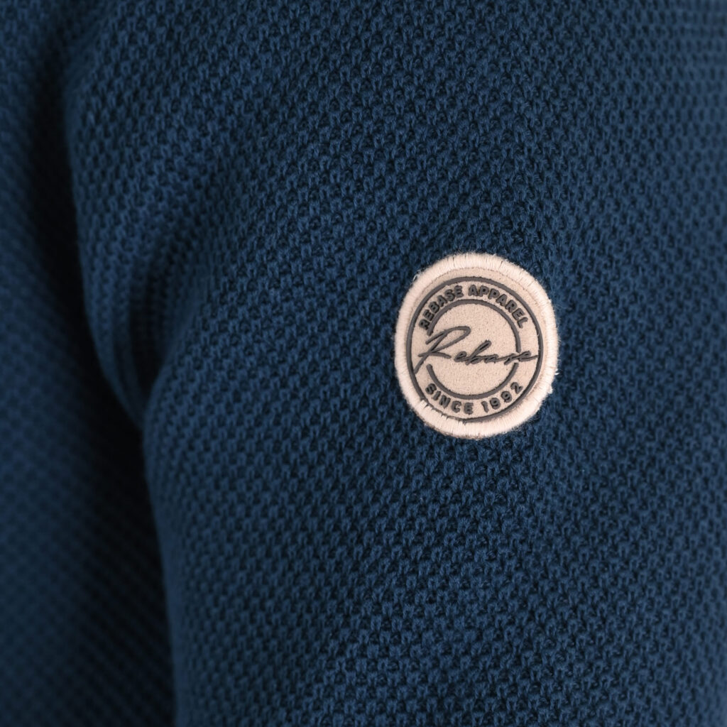 262RKNIT-8054 KNITS HALF-ZIP WITH STAND-UP COLLAR (SPECIAL KNITTING) DK PETROL