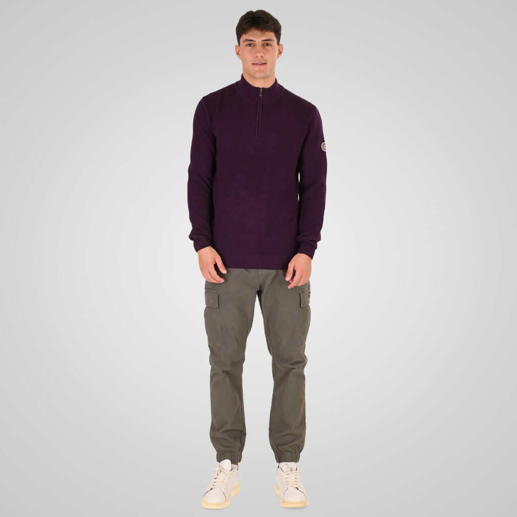 262RKNIT-8054 KNITS HALF-ZIP WITH STAND-UP COLLAR (SPECIAL KNITTING) DK RASPBERRY