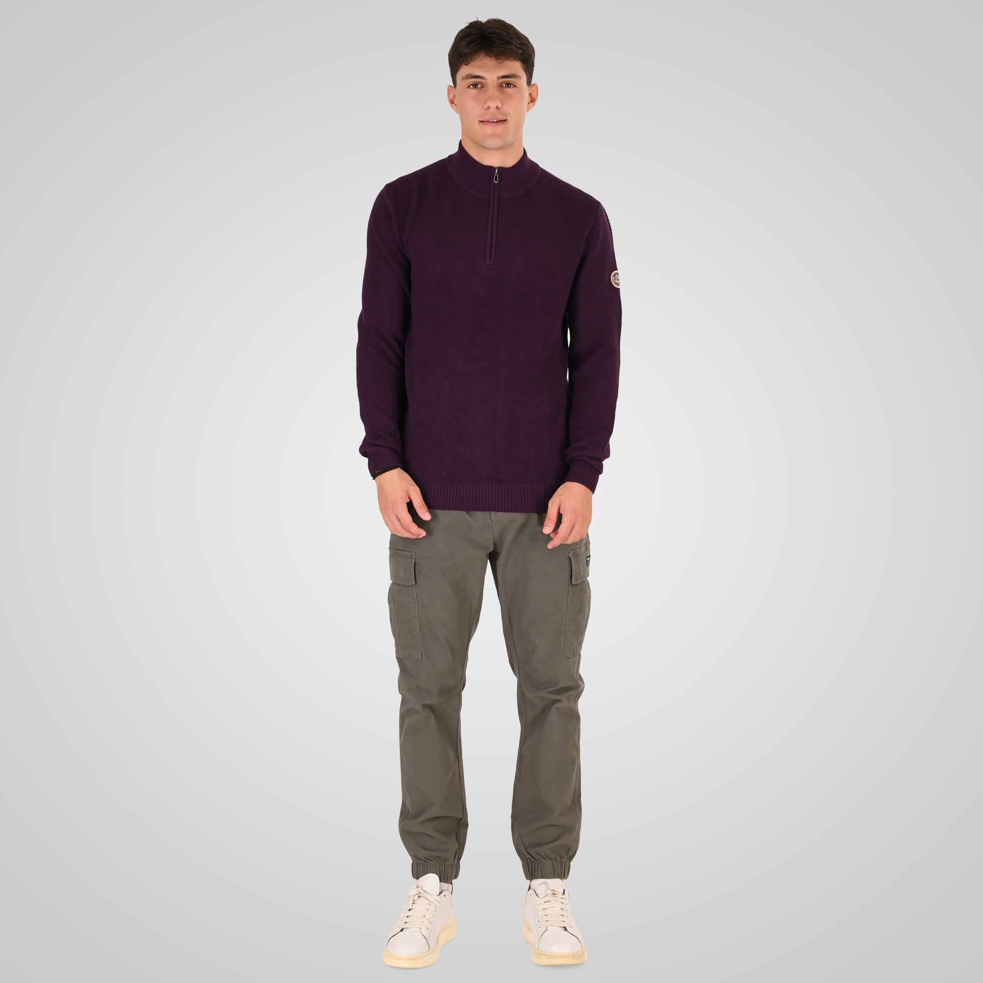 262RKNIT-8054 KNITS HALF-ZIP WITH STAND-UP COLLAR (SPECIAL KNITTING) DK RASPBERRY - Image 2