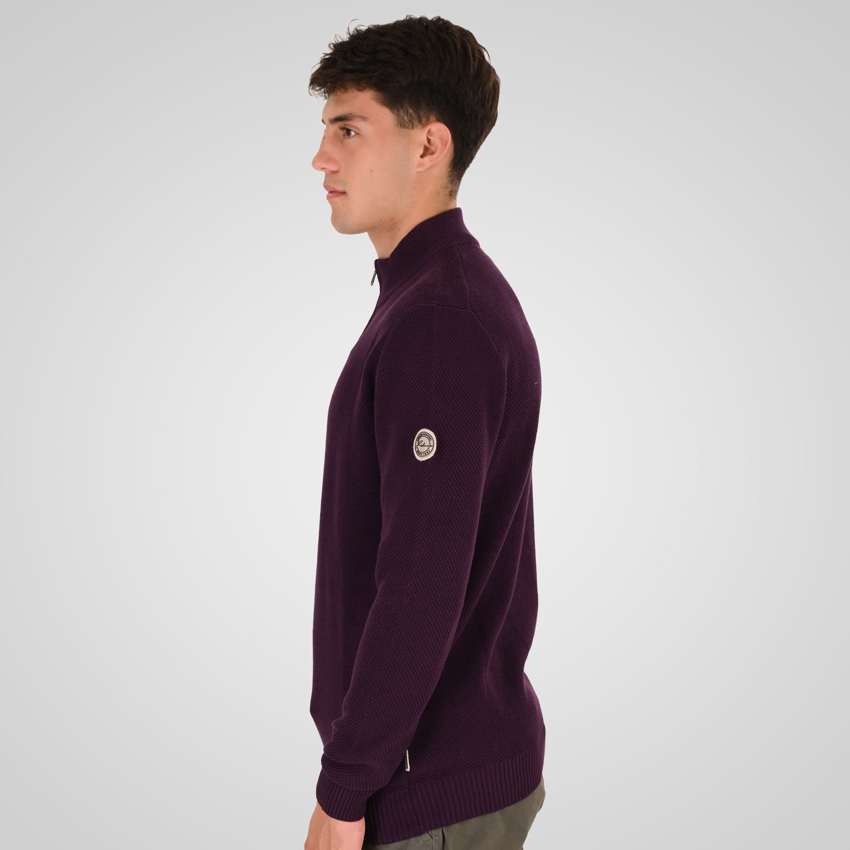 262RKNIT-8054 KNITS HALF-ZIP WITH STAND-UP COLLAR (SPECIAL KNITTING) DK RASPBERRY - Image 3