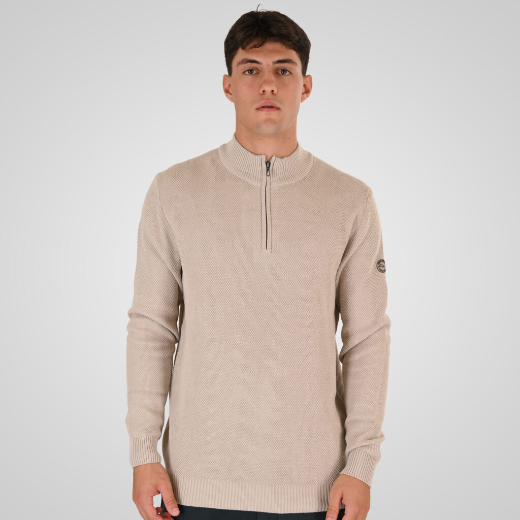 262RKNIT-8054 KNITS HALF-ZIP WITH STAND-UP COLLAR (SPECIAL KNITTING) ICE
