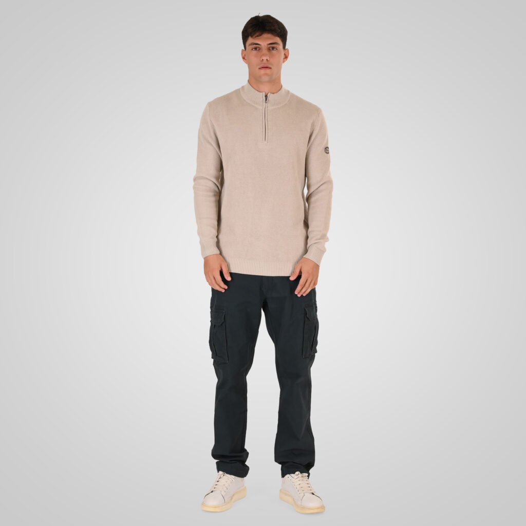 262RKNIT-8054 KNITS HALF-ZIP WITH STAND-UP COLLAR (SPECIAL KNITTING) ICE