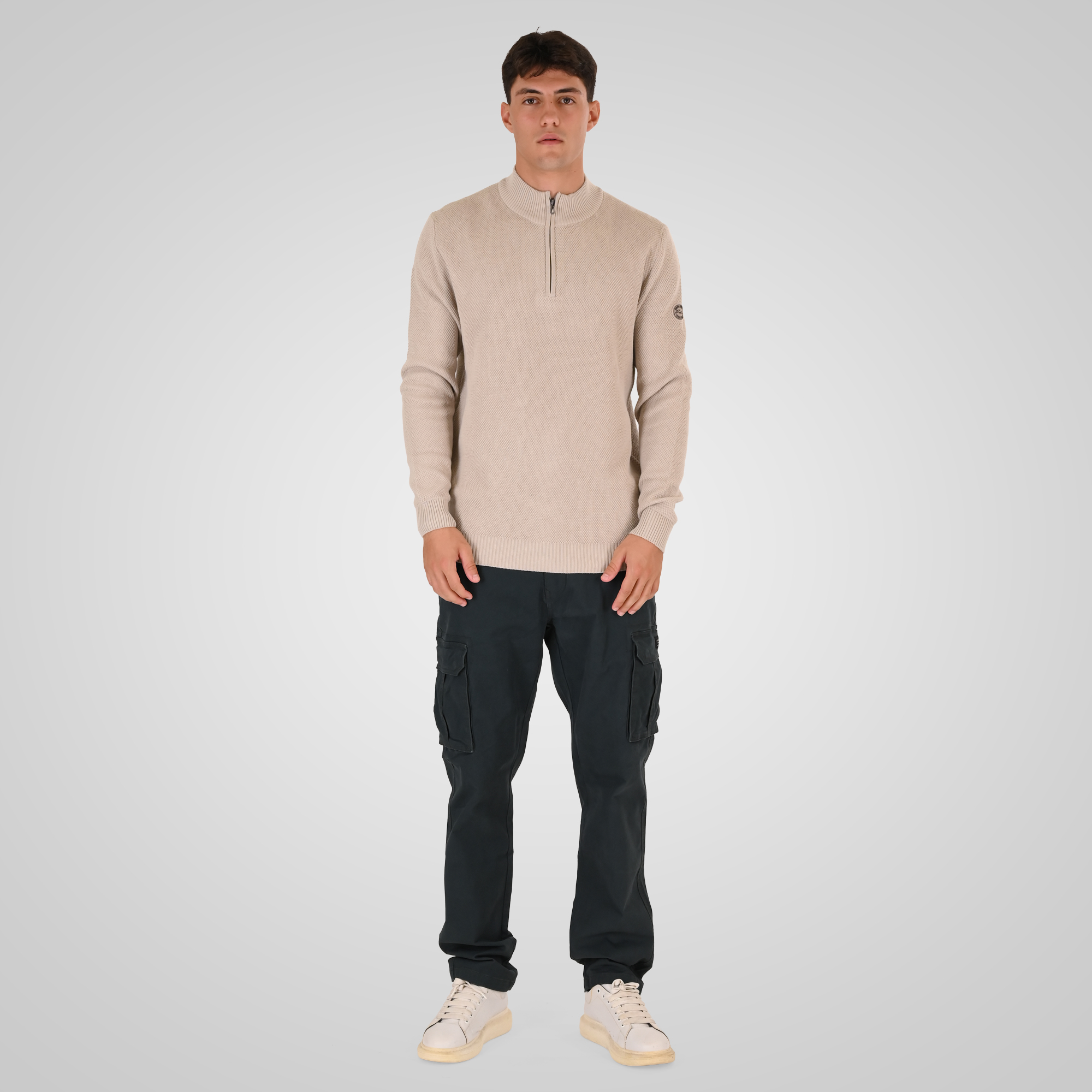 262RKNIT-8054 KNITS HALF-ZIP WITH STAND-UP COLLAR (SPECIAL KNITTING) ICE - Image 2