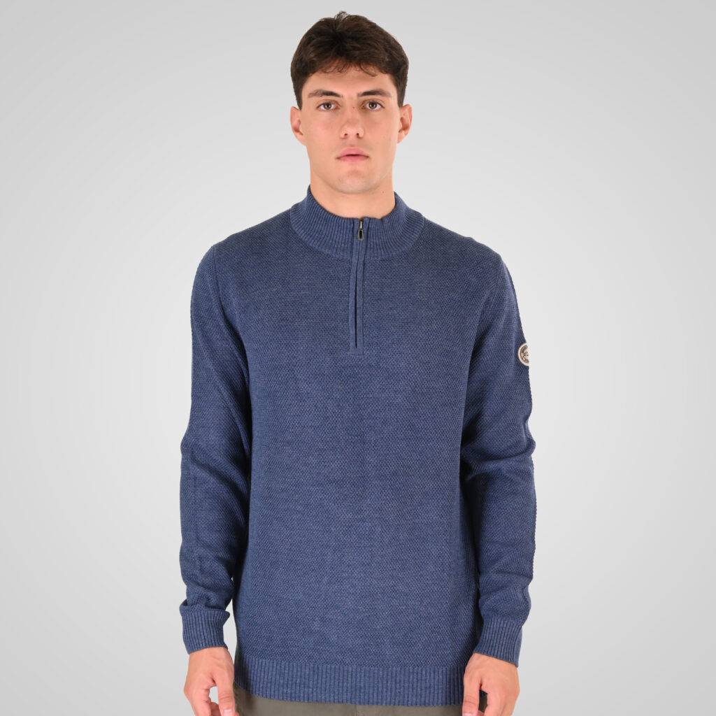 262RKNIT-8054 KNITS HALF-ZIP WITH STAND-UP COLLAR (SPECIAL KNITTING) INDIGO