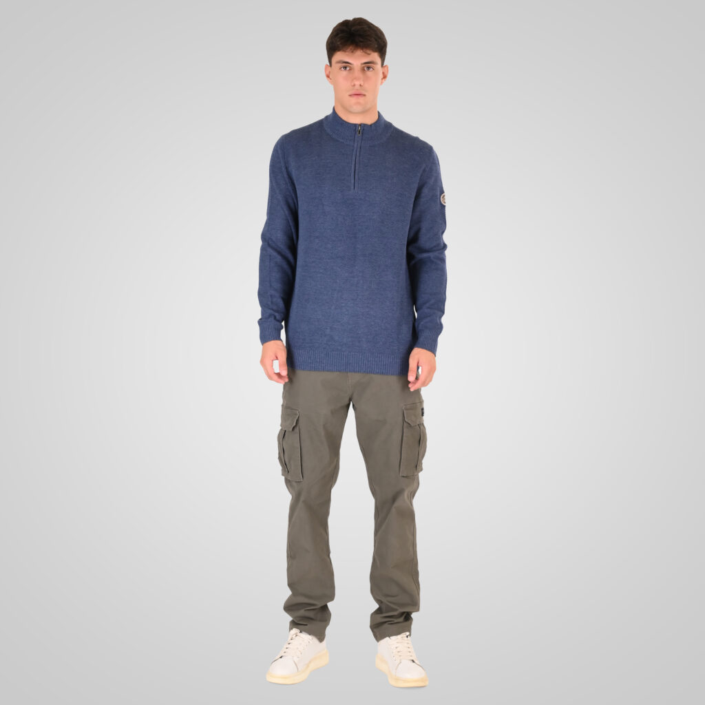 262RKNIT-8054 KNITS HALF-ZIP WITH STAND-UP COLLAR (SPECIAL KNITTING) INDIGO