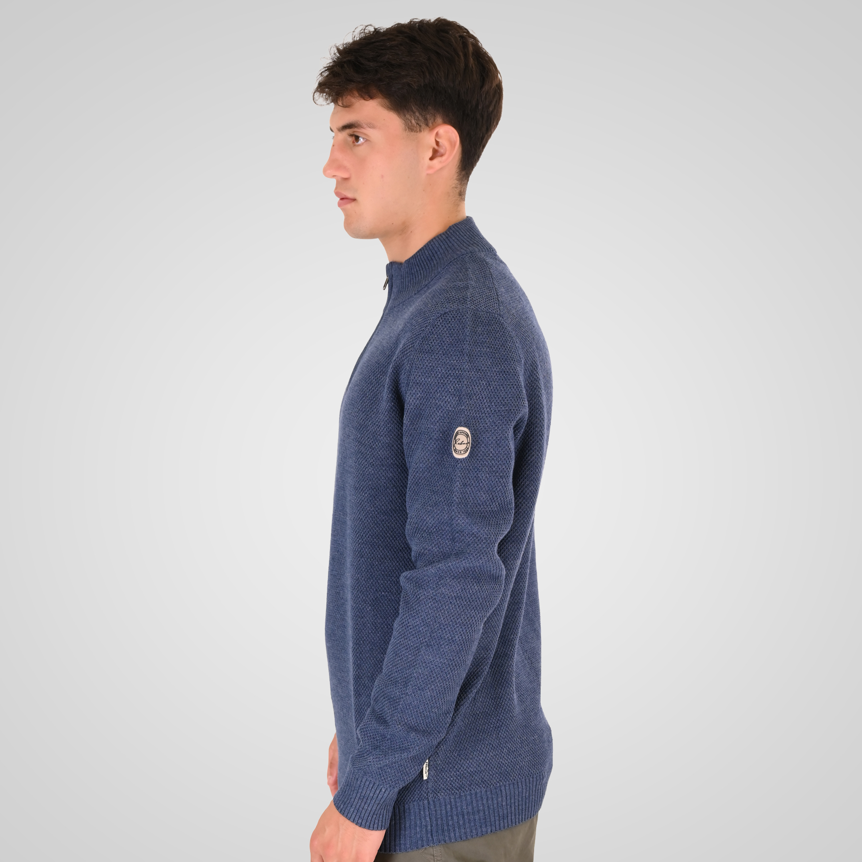 262RKNIT-8054 KNITS HALF-ZIP WITH STAND-UP COLLAR (SPECIAL KNITTING) INDIGO - Image 3