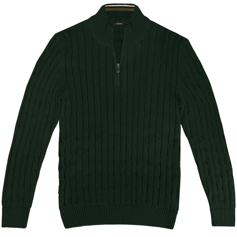 262RKNIT-8083 CABLE KNITS HALF-ZIP WITH STAND-UP COLLAR DEEP FOREST