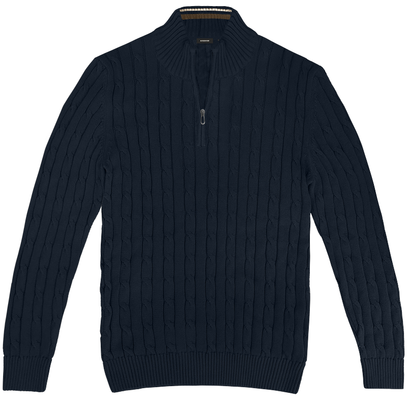262RKNIT-8083 CABLE KNITS HALF-ZIP WITH STAND-UP COLLAR NAVY