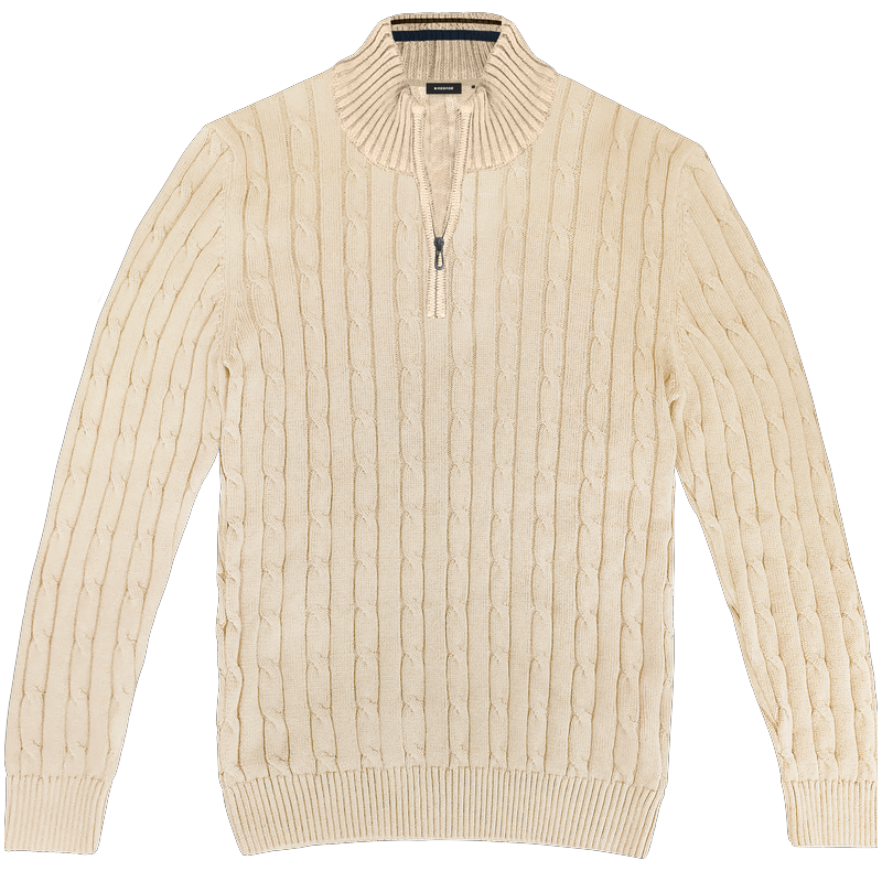 262RKNIT-8083 CABLE KNITS HALF-ZIP WITH STAND-UP COLLAR OFF WHITE
