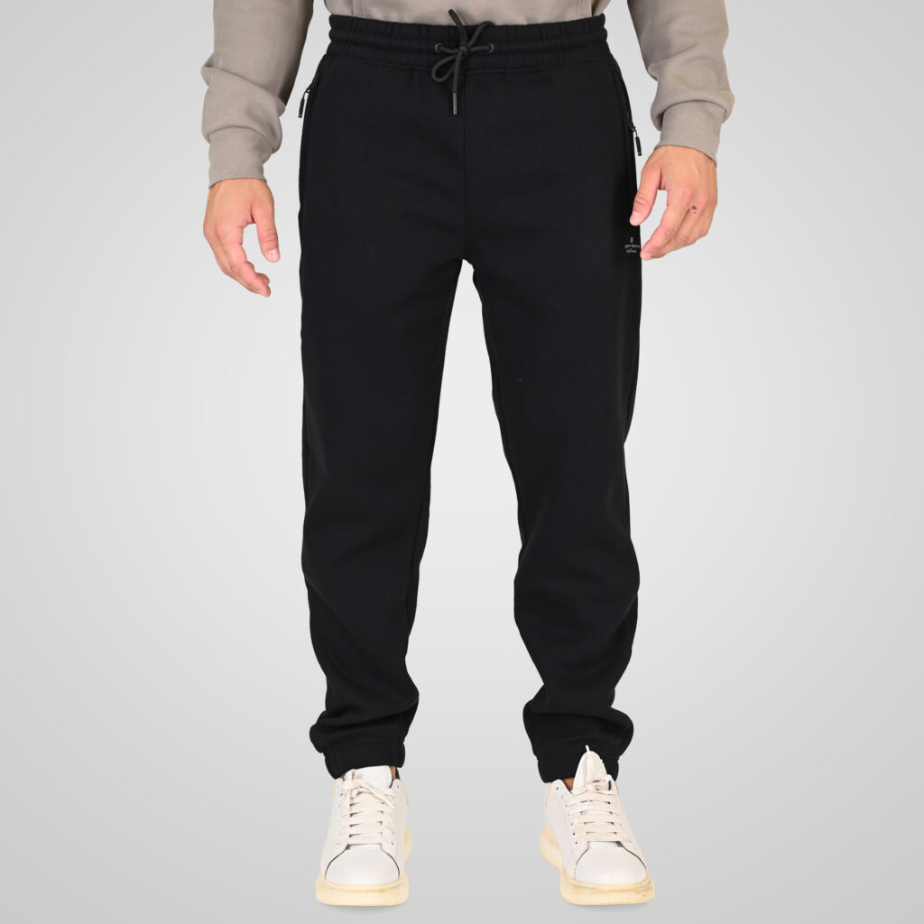 262RPAN-6046 JOGGER PANTS WITH ELASTIC WAISTBAND. HEM. HIGH DENSITY PRINT AND ZIPPERED POCKETS (BRUSHED FLEECE) BLACK