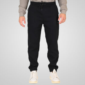 262RPAN-6046 JOGGER PANTS WITH ELASTIC WAISTBAND. HEM. HIGH DENSITY PRINT AND ZIPPERED POCKETS (BRUSHED FLEECE) BLACK