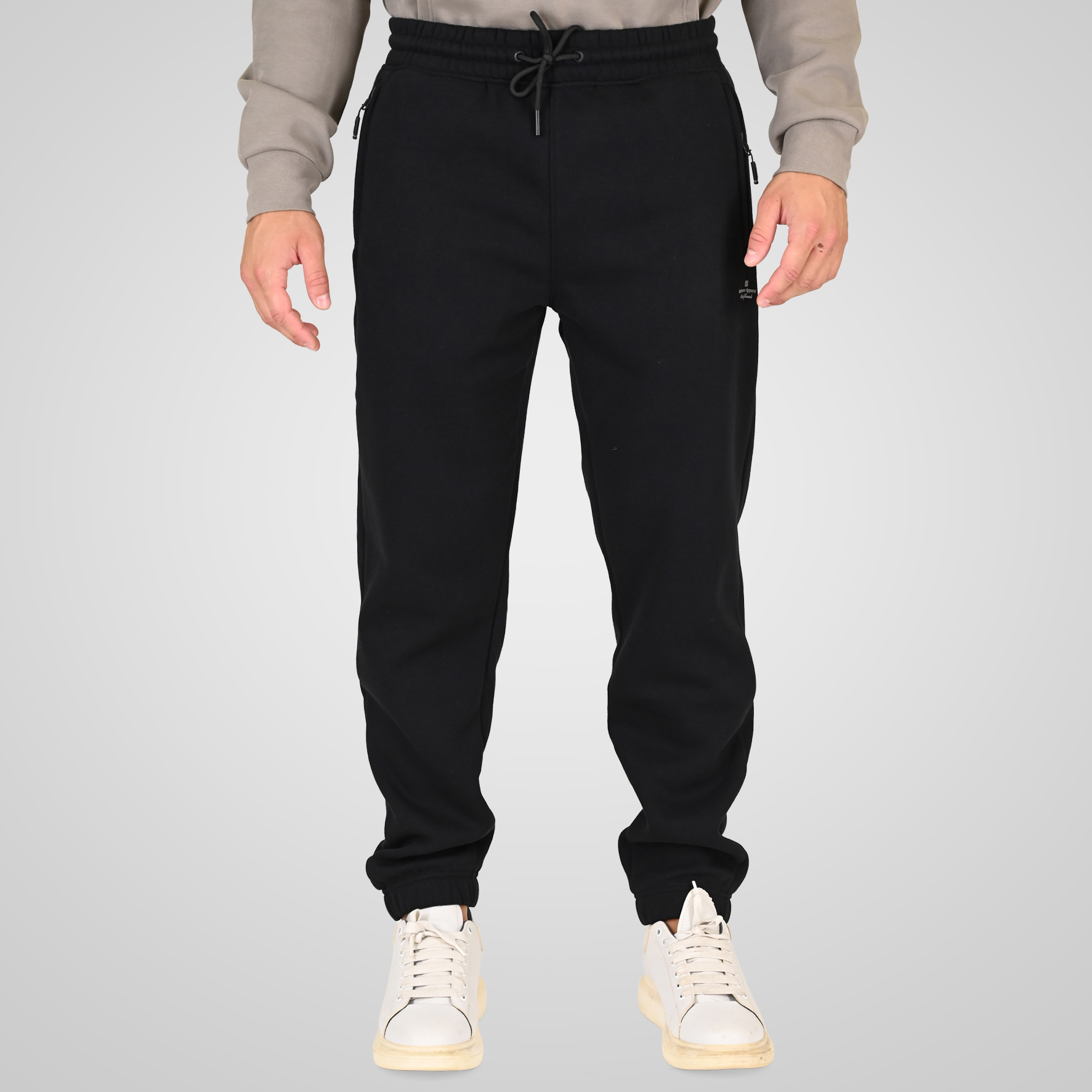 262RPAN-6046 JOGGER PANTS WITH ELASTIC WAISTBAND. HEM. HIGH DENSITY PRINT AND ZIPPERED POCKETS (BRUSHED FLEECE) BLACK - Image 1