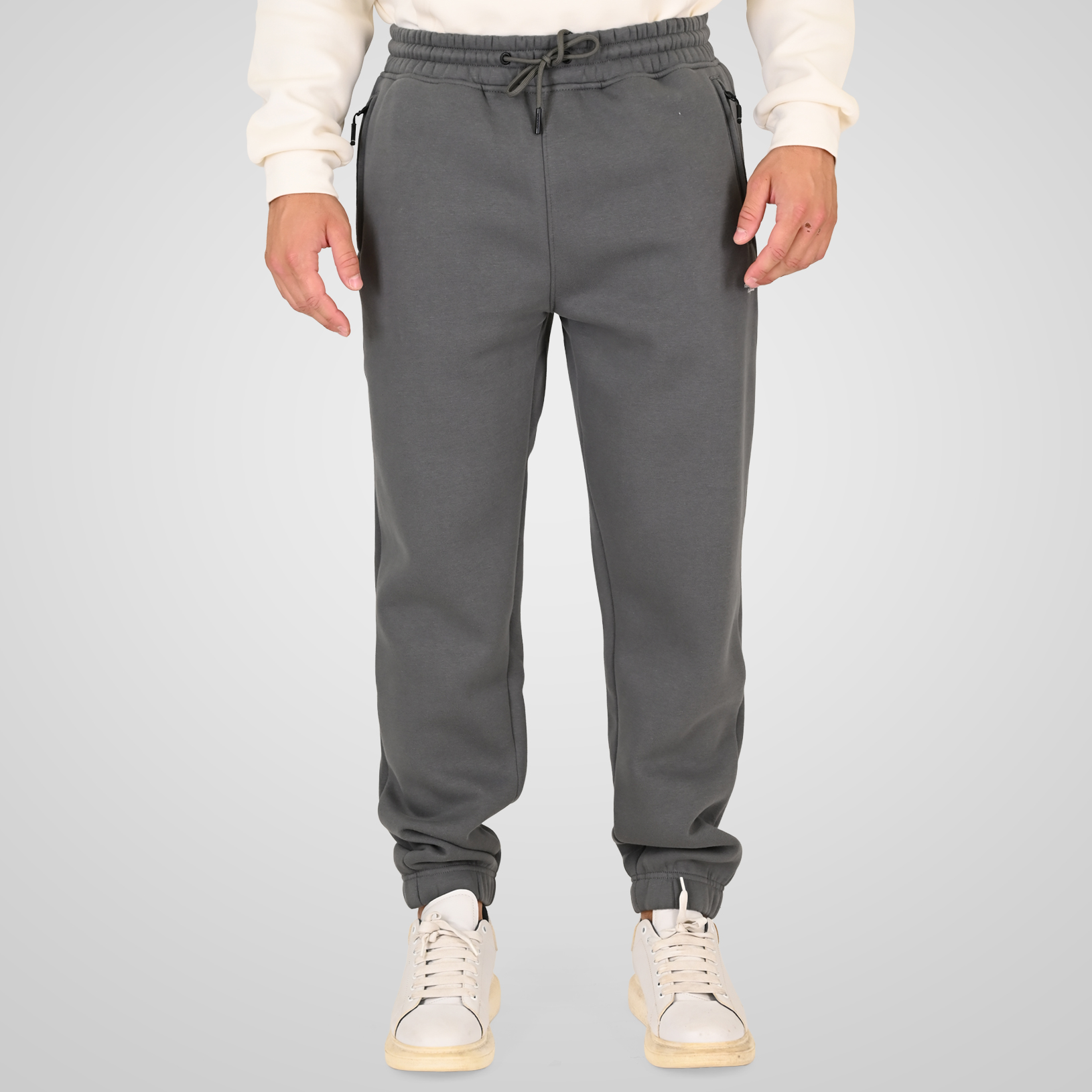 262RPAN-6046 JOGGER PANTS WITH ELASTIC WAISTBAND. HEM. HIGH DENSITY PRINT AND ZIPPERED POCKETS (BRUSHED FLEECE) CLOUDY GREY - Image 1