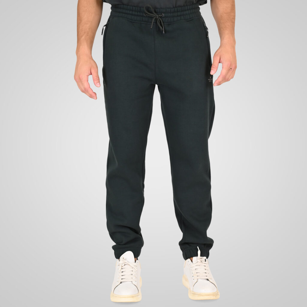 262RPAN-6046 JOGGER PANTS WITH ELASTIC WAISTBAND. HEM. HIGH DENSITY PRINT AND ZIPPERED POCKETS (BRUSHED FLEECE) FOREST GREEN