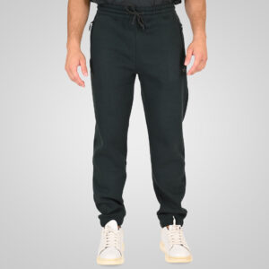 262RPAN-6046 JOGGER PANTS WITH ELASTIC WAISTBAND. HEM. HIGH DENSITY PRINT AND ZIPPERED POCKETS (BRUSHED FLEECE) FOREST GREEN